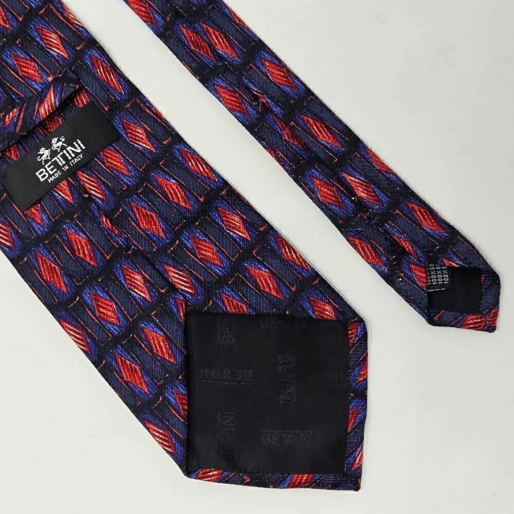 BETTINI ITALY SILK TIE RED BLUE GEOMETRIC DIAMONDS TEXTURED LUXURY 4